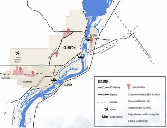 Clinton Iowa map Thomson Illinois
